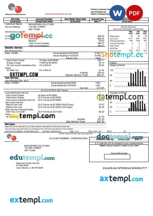 USA WPS business utility bill template in Word and PDF formats