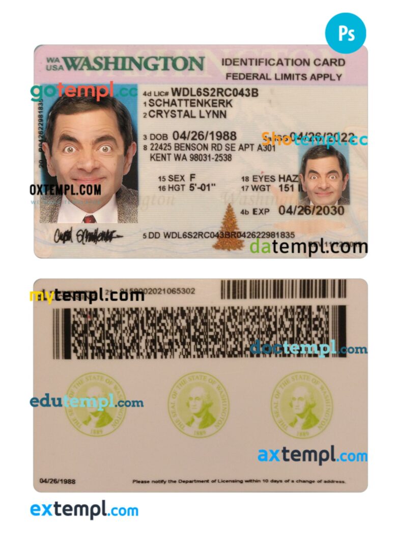 USA Washington ID card PSD template, 2022-present