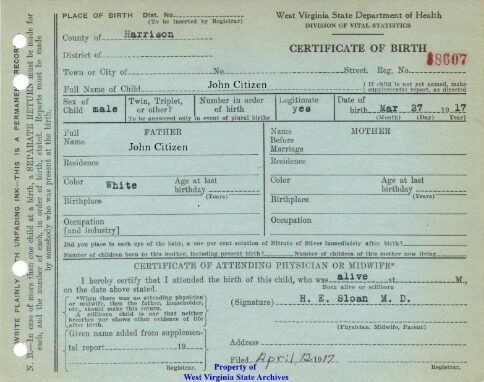 USA West Virginia Department of health birth certificate template in PSD format