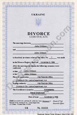 Ukraine Vital records office divorce certificate template in PSD format