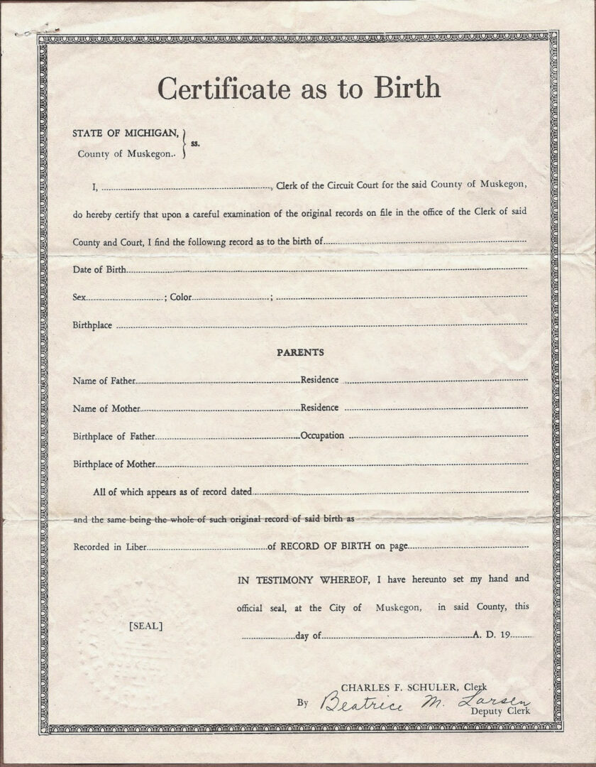 United State Circuit court of Michigan birth certificate template in PSD format