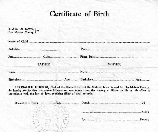 United State District Court of Iowa birth certificate template in PSD format