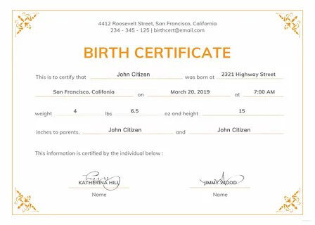 United States Administrative office birth certificate template in PSD format