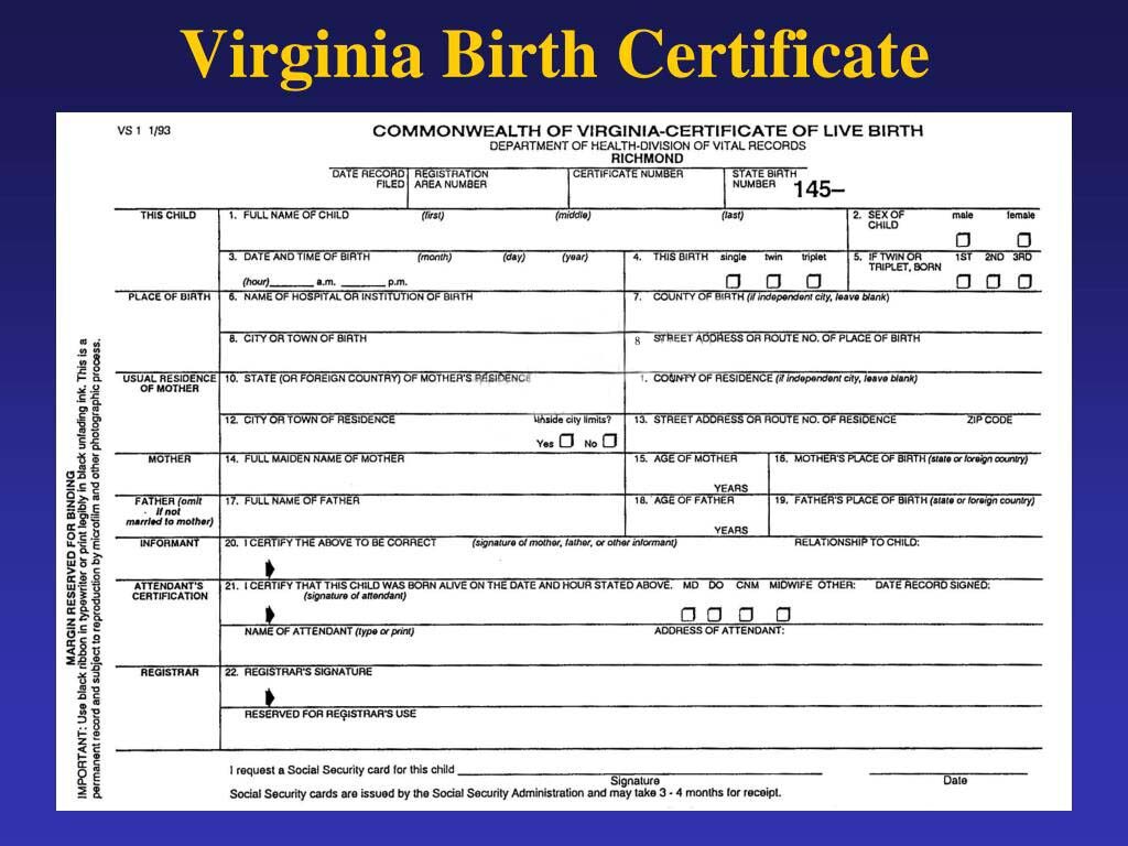 United States Department of Health-Division of Virginia birth certificate template in PSD format