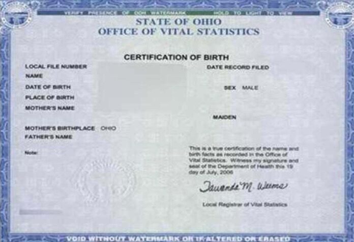 United States Ohio office of Vital Statistics template in PSD format