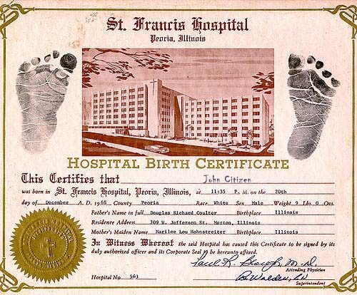 United States St. Francis hospital birth certificate template in PSD format