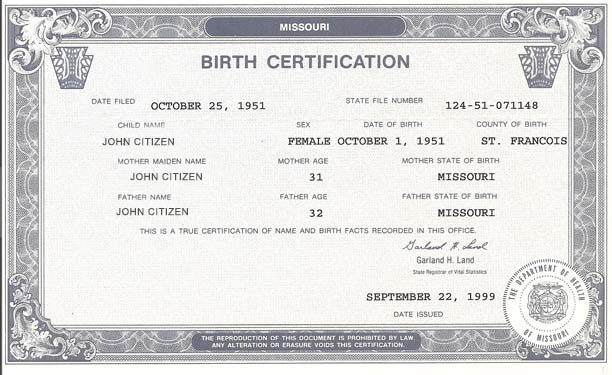 United States The Department of Health birth certificate template in PSD format