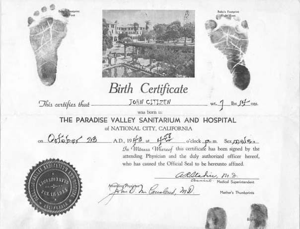United States The Paradise Valley Sanitarium and hospital birth certificate template in PSD format