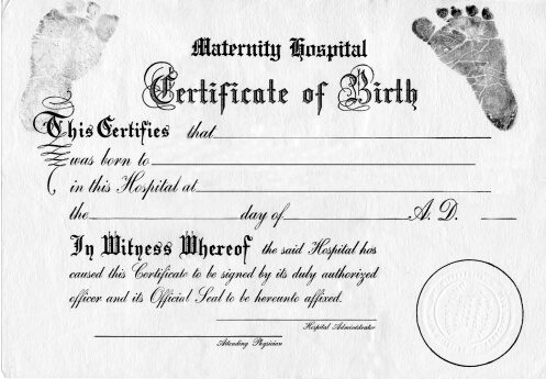 United States certificate of birth template in PSD format