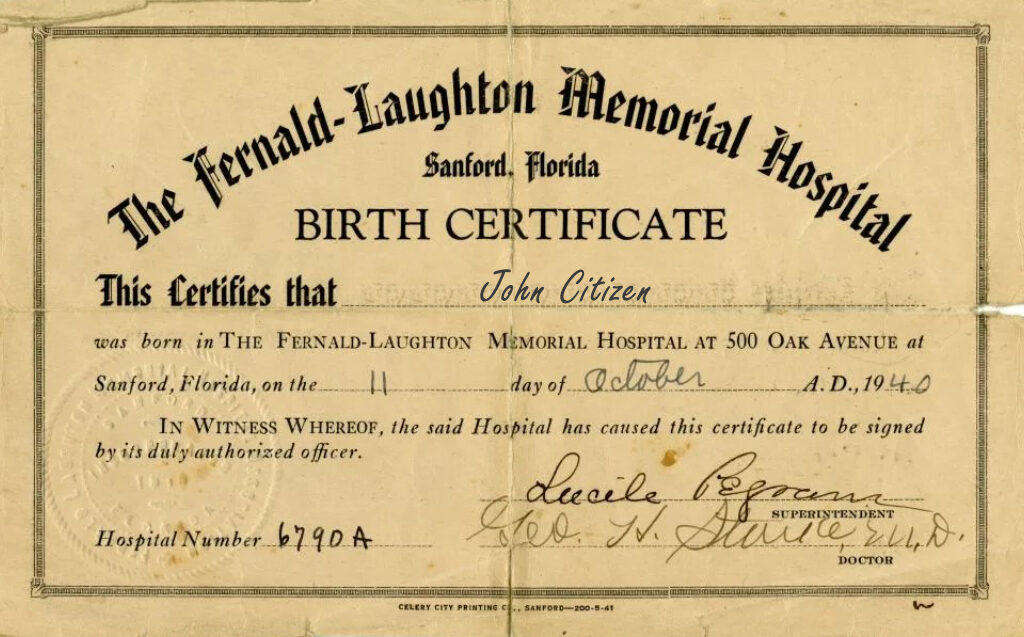 United States the Fernald-Laughton Memorial hospital birth certificate template in PSD format