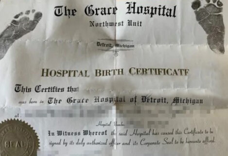 United States the Grace hospital of Michigan birth certificate template in PSD format
