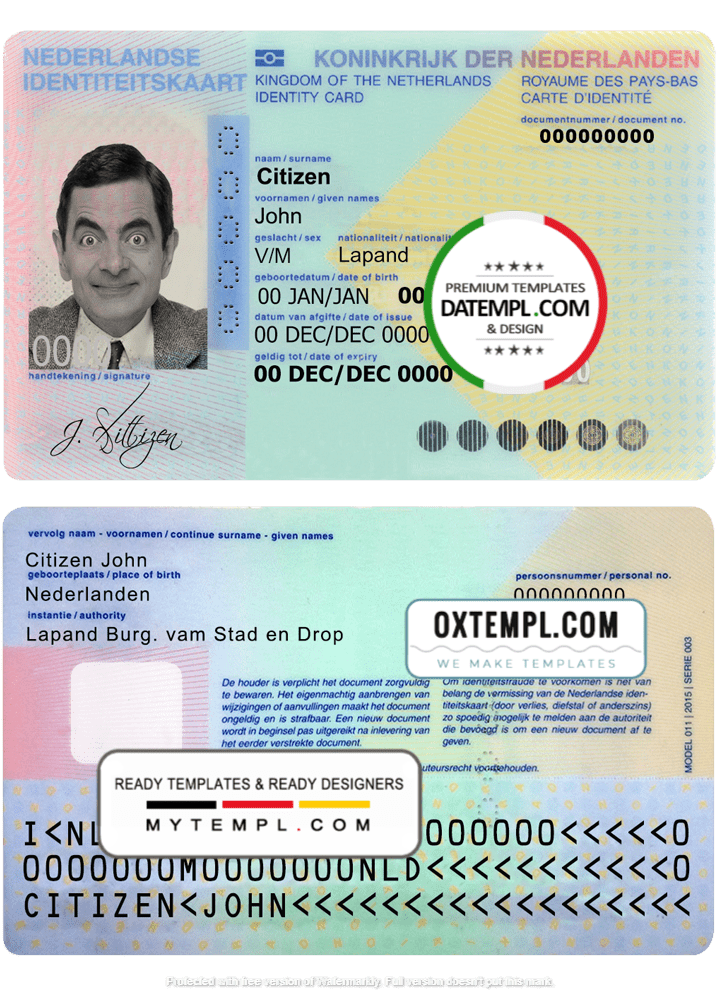 Dutch ID example in PSD format