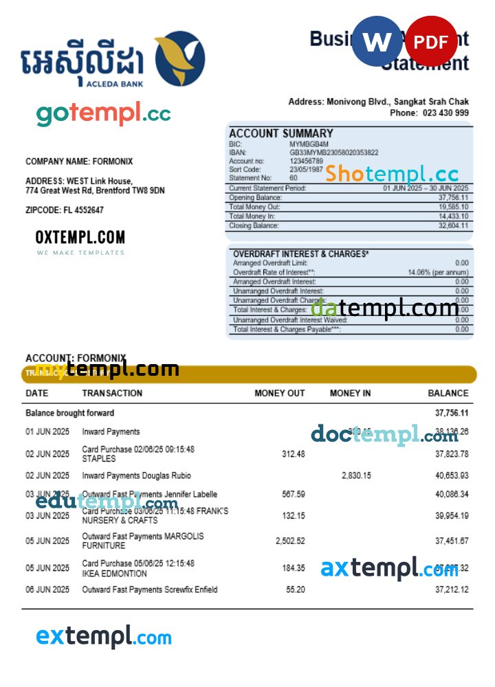 Acleda company statement Word and PDF format