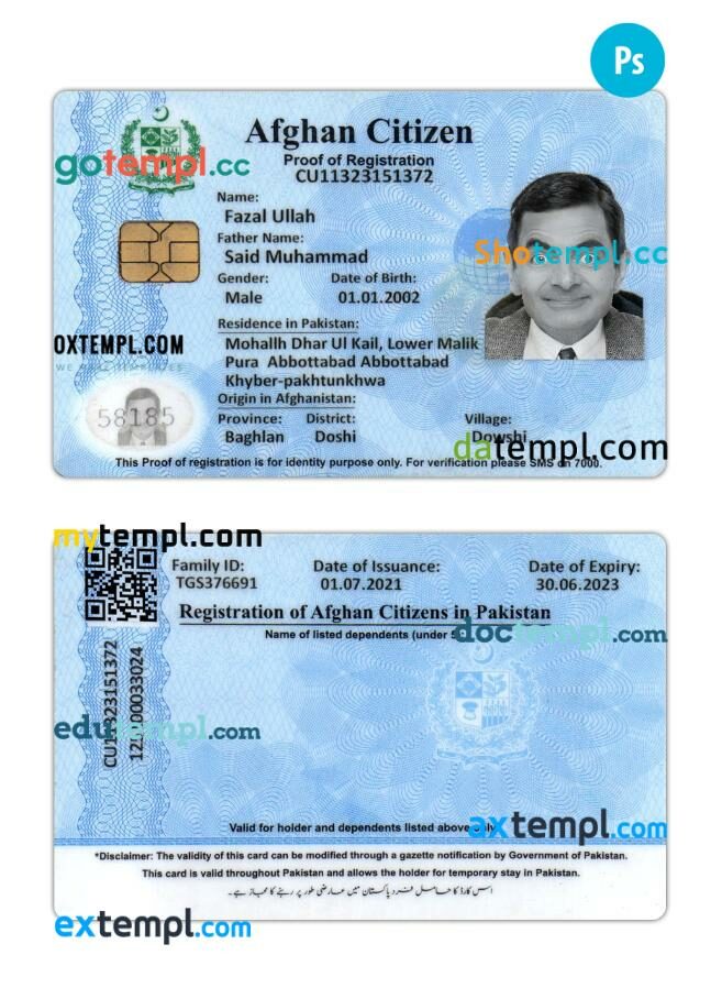 Afghan citizen proof of registration PSD template
