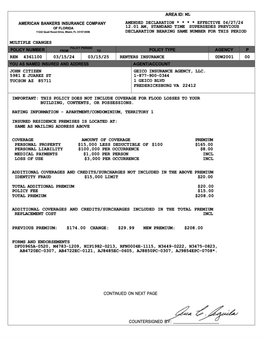 American Bankers Insurance policy Word and PDF template