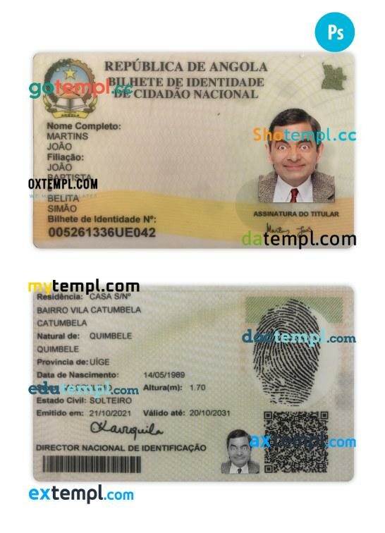 Angola ID card PSD template, 2021-present