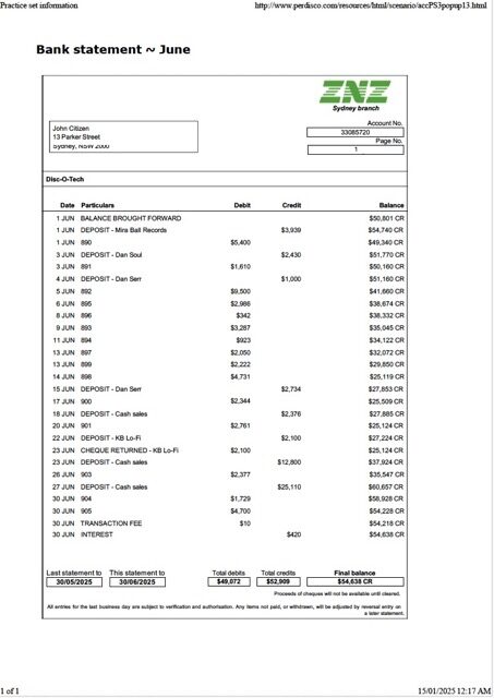 Australia ZNZ bank statement Word and PDF template