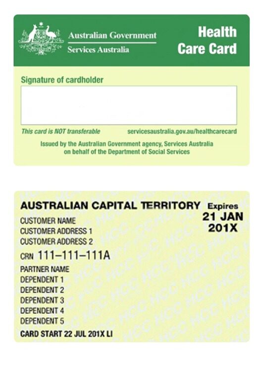 Australia health care card template in PSD format
