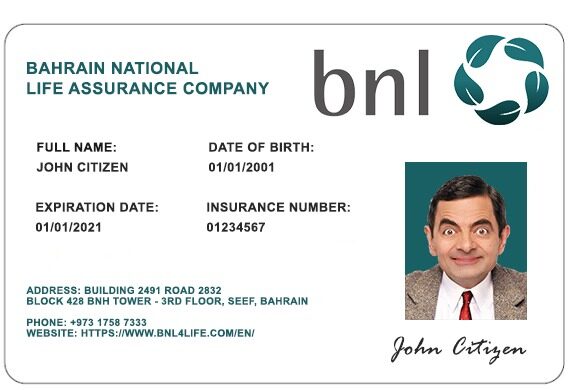 Bahrain BNL health insurance card template in PSD format
