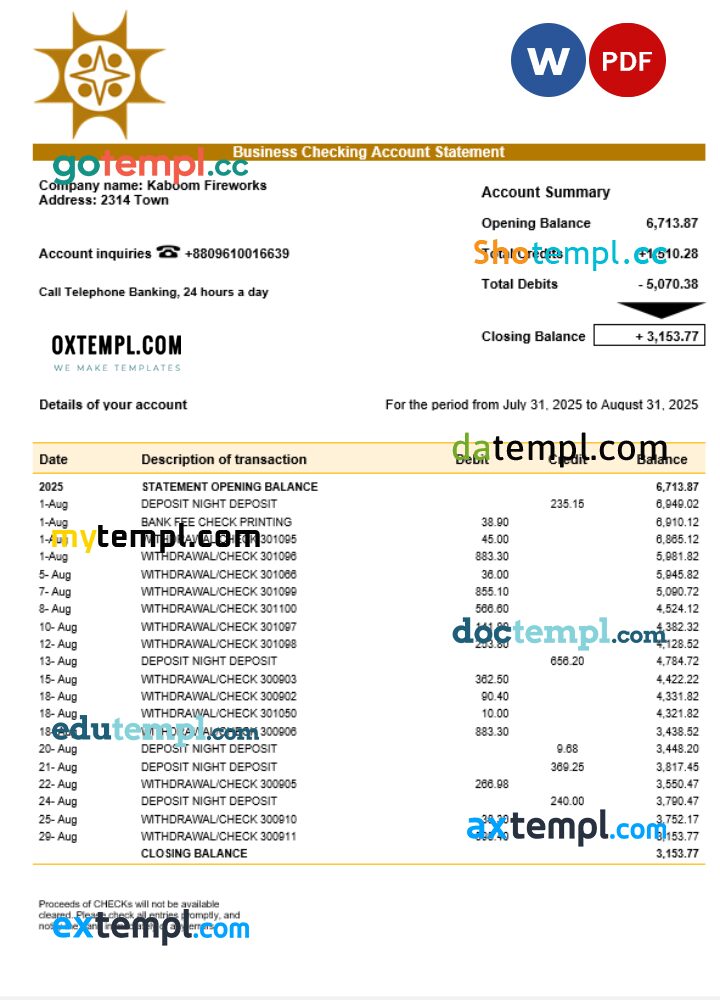 Sonali company statement Word and PDF format