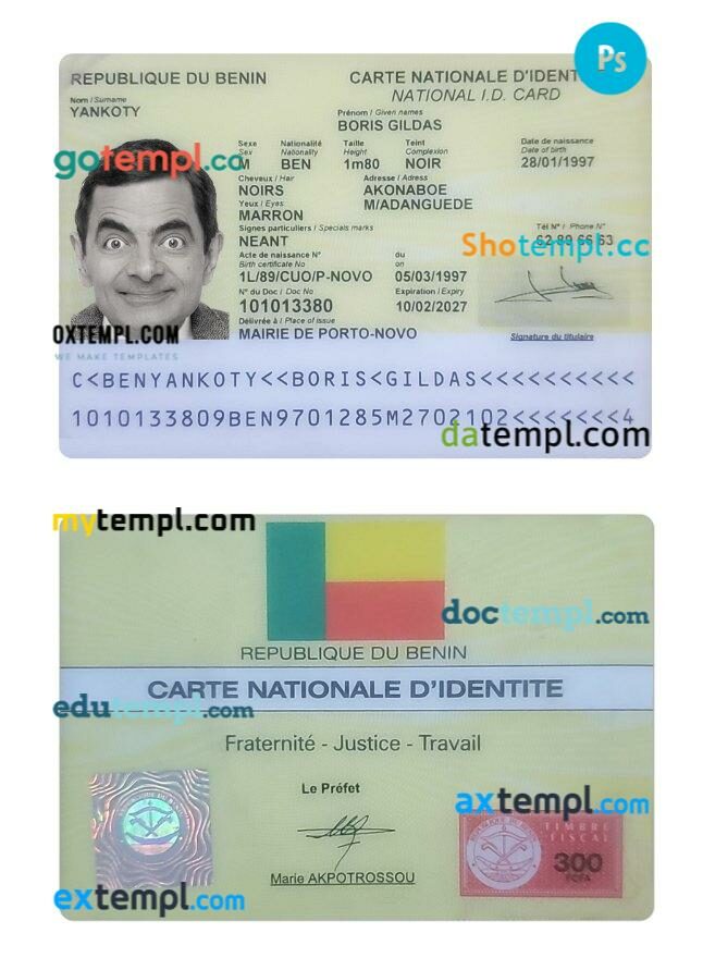 Benin ID card PSD template