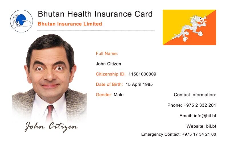 Bhutan health insurance card template in PSD format