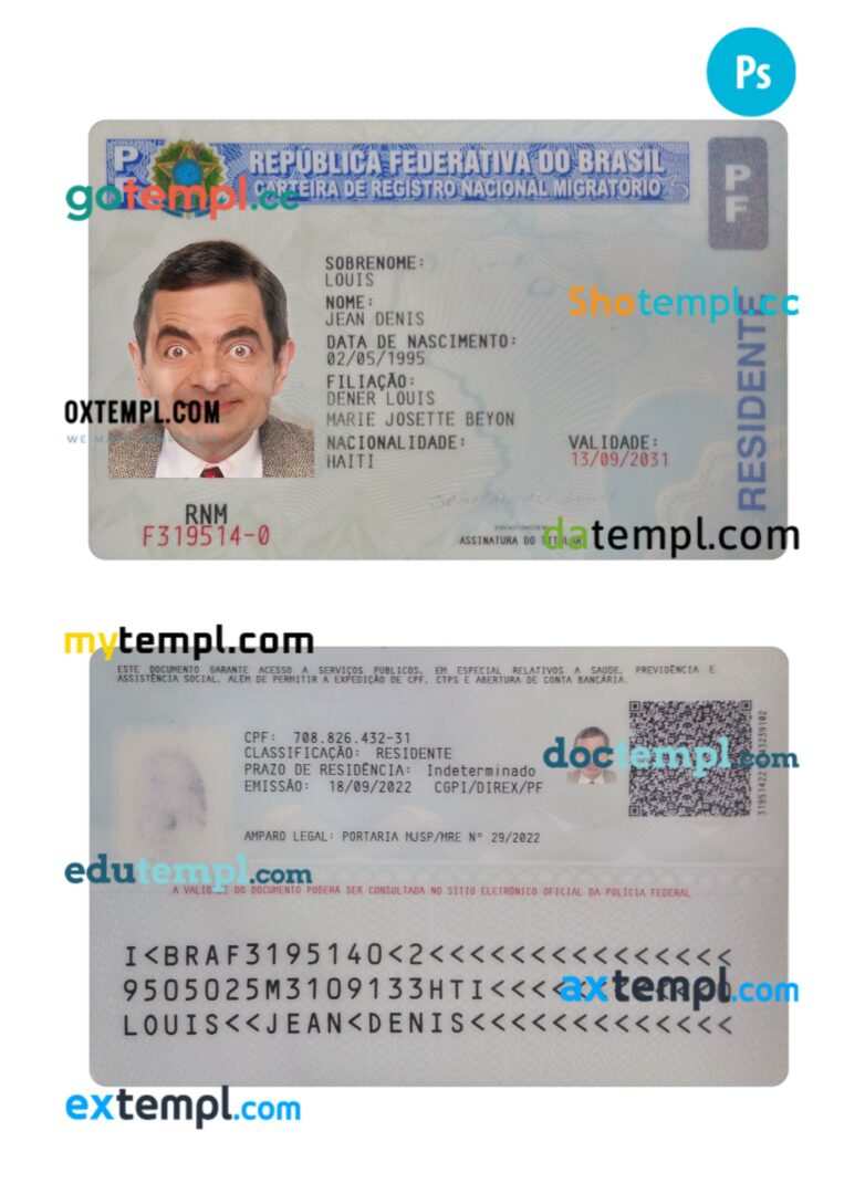 Brazil residence card PSD example, 2022-present