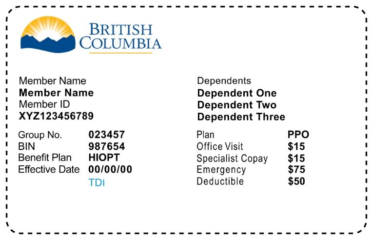 British Columbia health insurance card template in PSD format