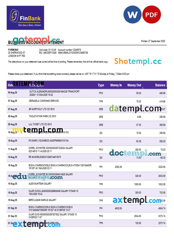 Burundian Finbank business firm statement Word and PDF format