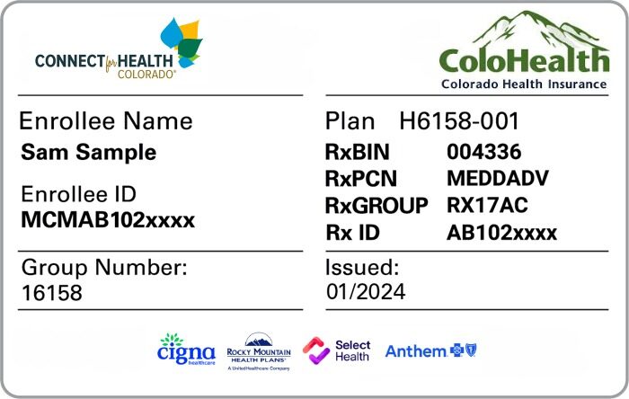 Colorado health insurance card template in PSD format