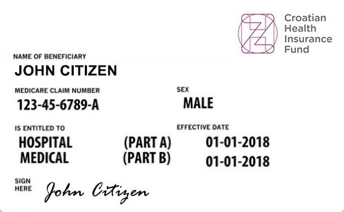 Croatia health insurance card template in PSD format