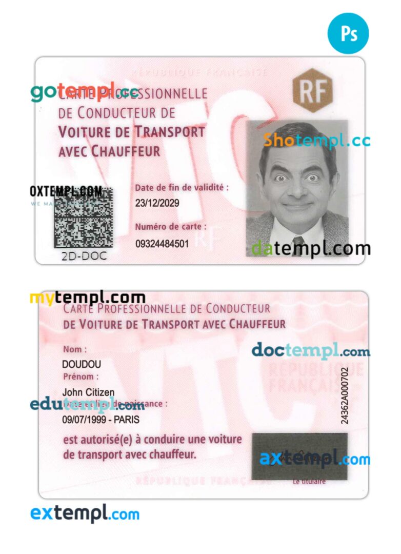France professional driver's card PSD editable template