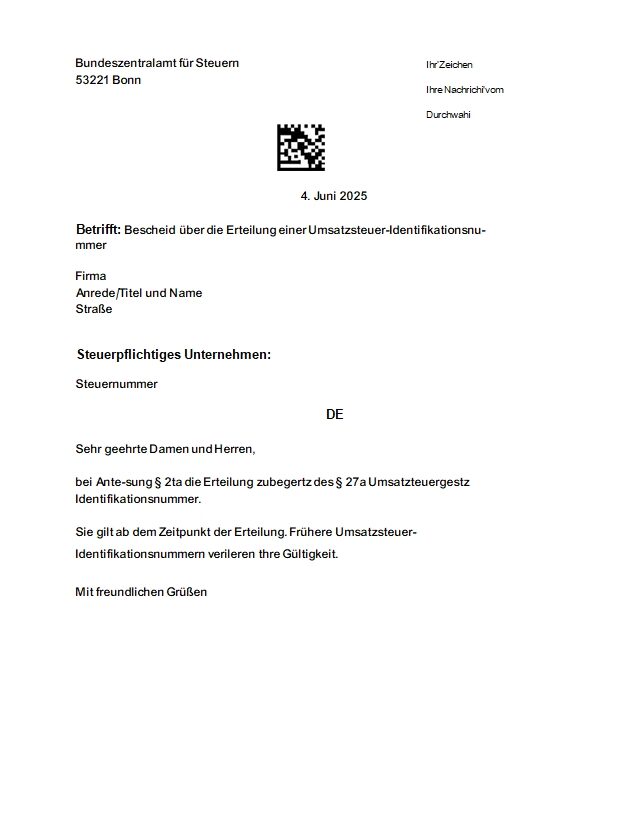 Germany Bundeszentralamt für Steuern VAT registration PSD template