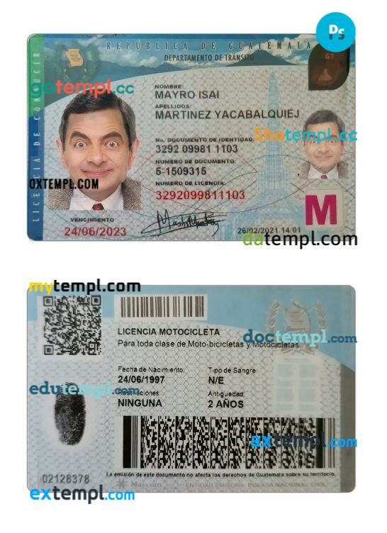 Guatemala driving license PSD editable template, 2021-present