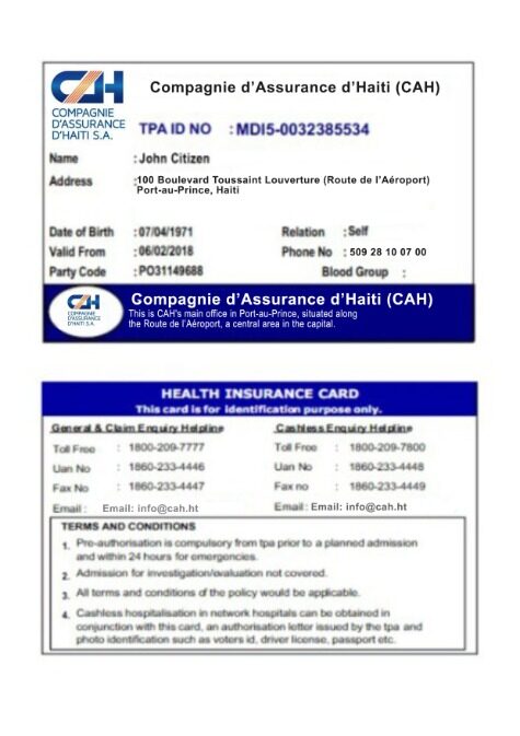 Haiti health insurance card template in PSD format