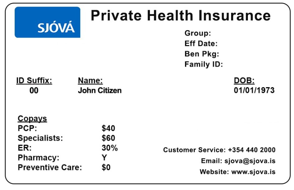 Iceland health insurance card template in PSD format