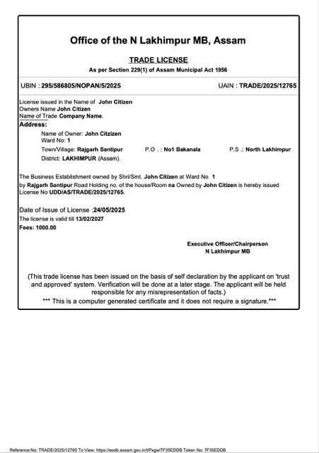 India Lakhimpur trade license Word and PDF template