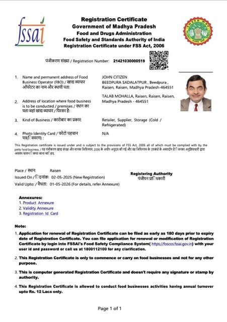 India Madhya Pradesh registration certificate Word and PDF template