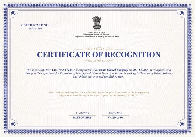 India certificate of recognition Word and PDF template