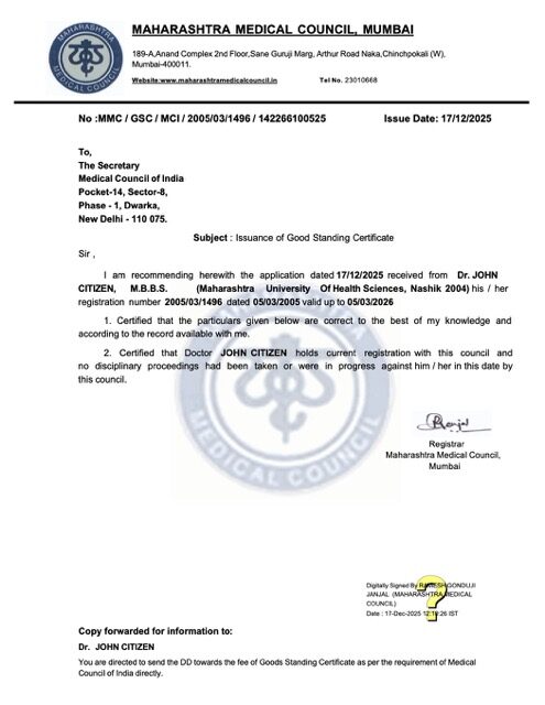 India issuance of good standing certificate Word and PDF template