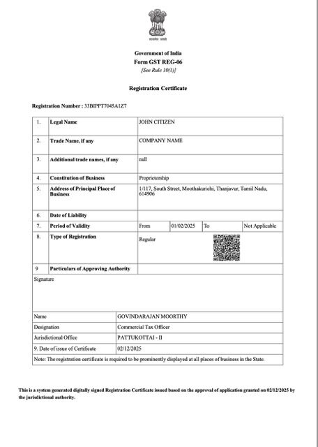 India registration certificate Word and PDF template