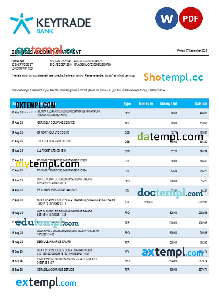 Keytrade business firm statement Word and PDF format