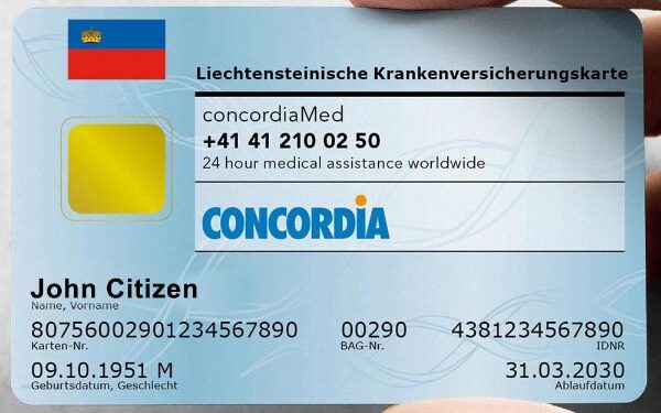 Liechtenstein health insurance card template in PSD format