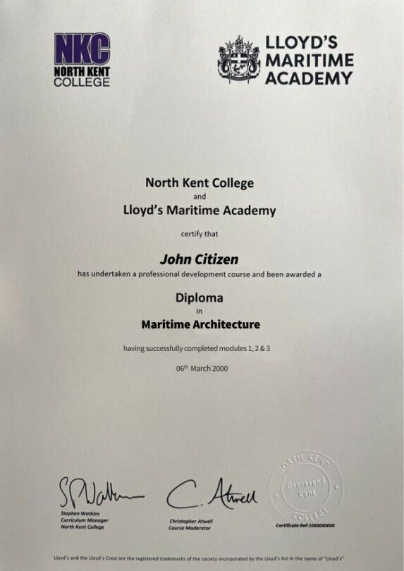 Lloyd's Maritime Academy Diploma Certificate template in PSD format