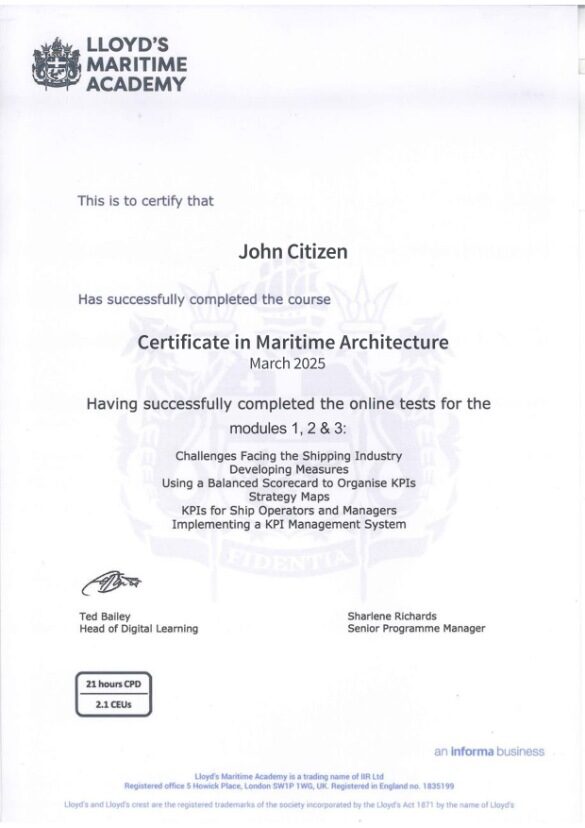 Lloyd's Maritime Academy diploma template in PSD format