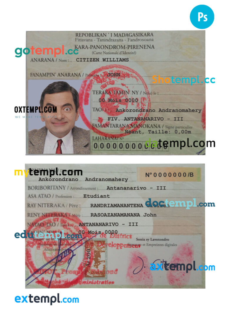 Madagascar ID card PSD template
