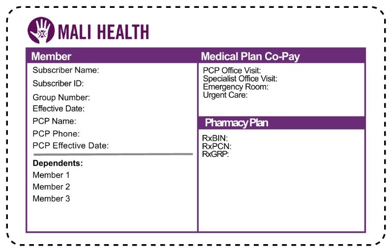 Mali health insurance card template in PSD format