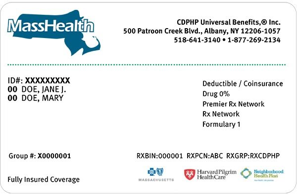 Massachusetts health insurance card template in PSD format