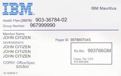 Mauritius health insurance card template in PSD format