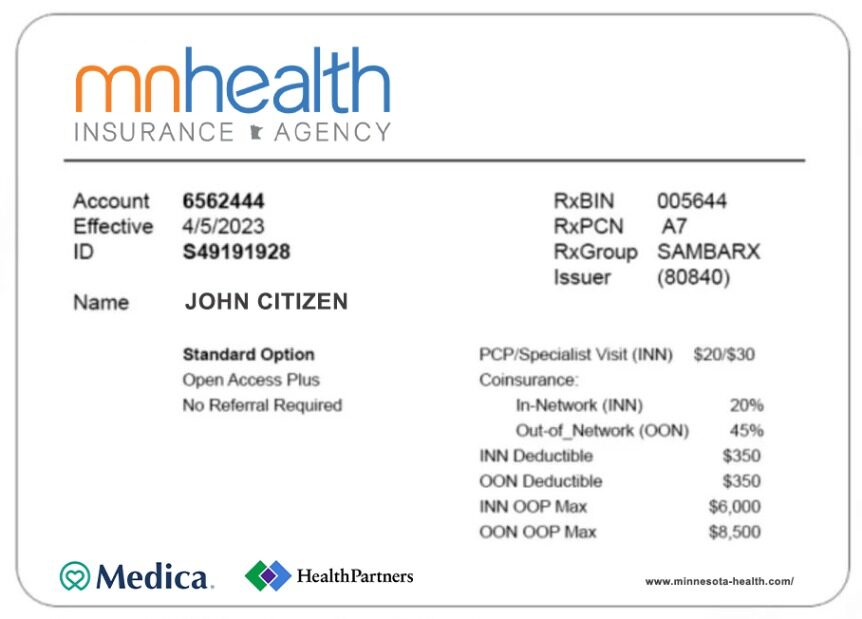 Minnesota health insurance card template in PSD format